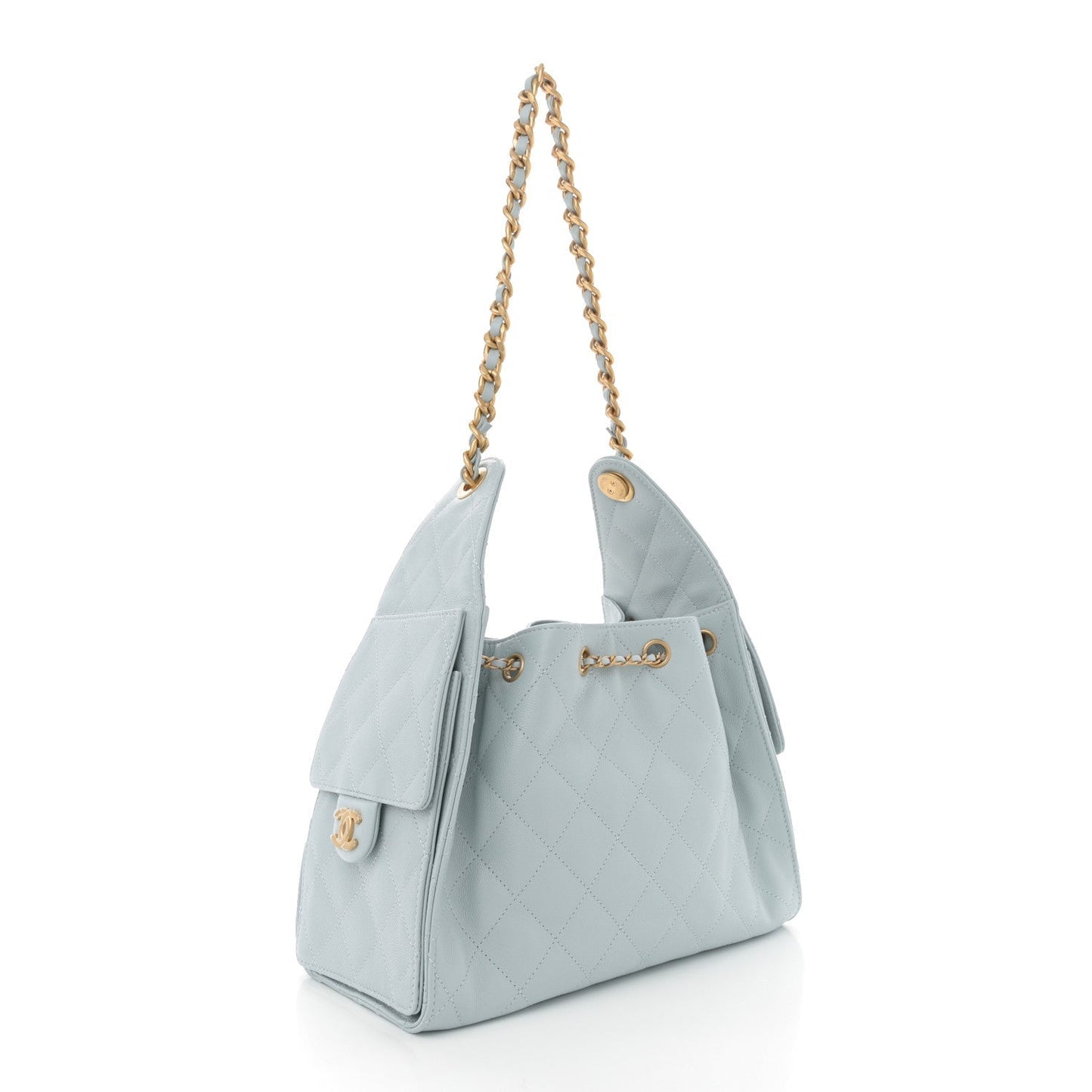 Caviar Quilted Small Chanel 25 Handbag Light Blue