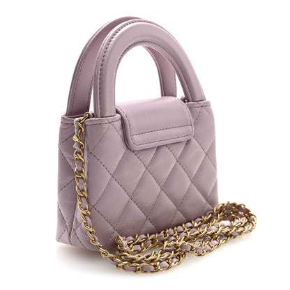 Shiny Aged Calfskin Quilted Mini Nano Kelly Shopper Light Pink