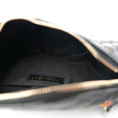 Metallic Caviar Striped Banane Waist Bag Fanny Pack Black Gold