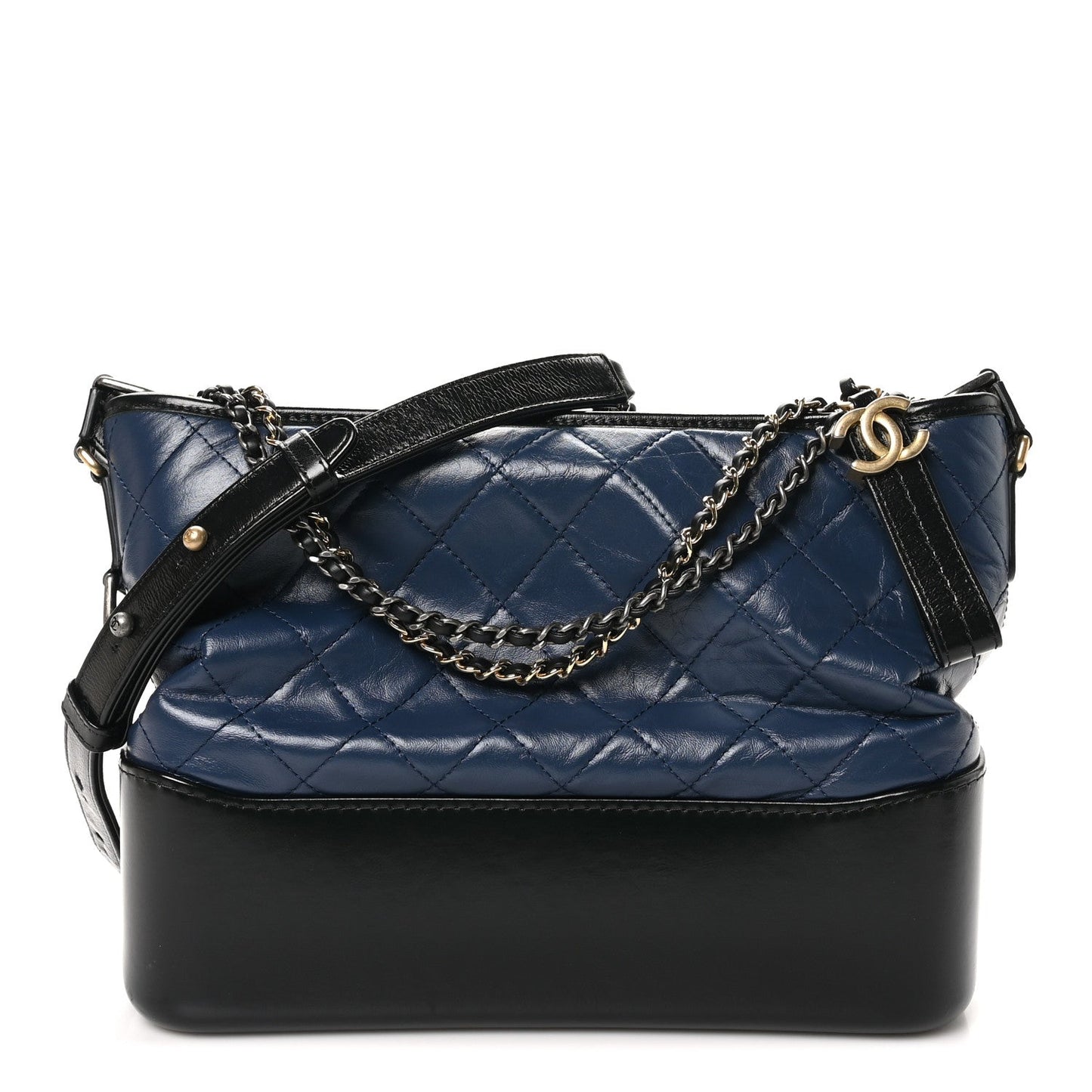 Aged Calfskin Quilted Medium Gabrielle Hobo Navy Black