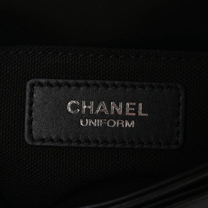 Calfskin Quilted CC Uniform Flap Belt Bag Black
