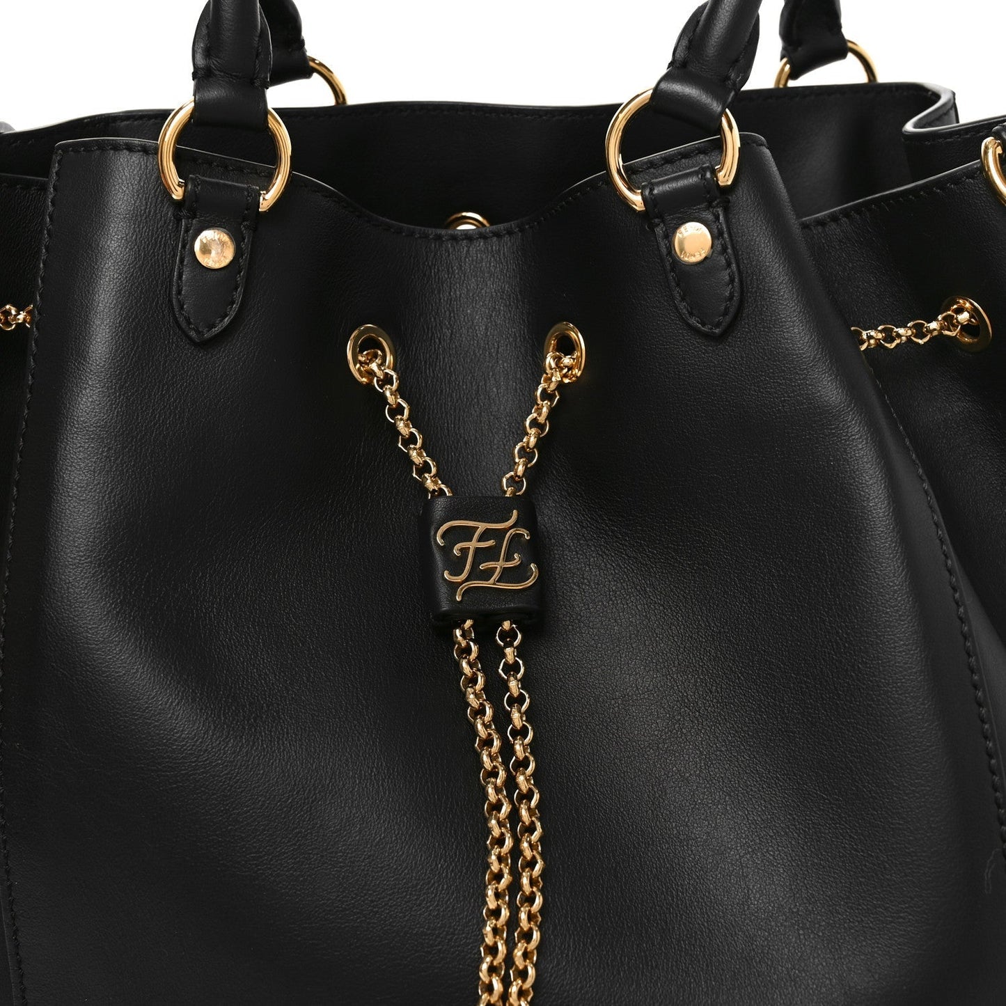 Vitello Grace King Karligraphy Chain Bucket Bag Black Bisquit