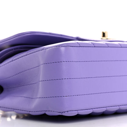 Lambskin Chevron Quilted Small Double Flap Purple