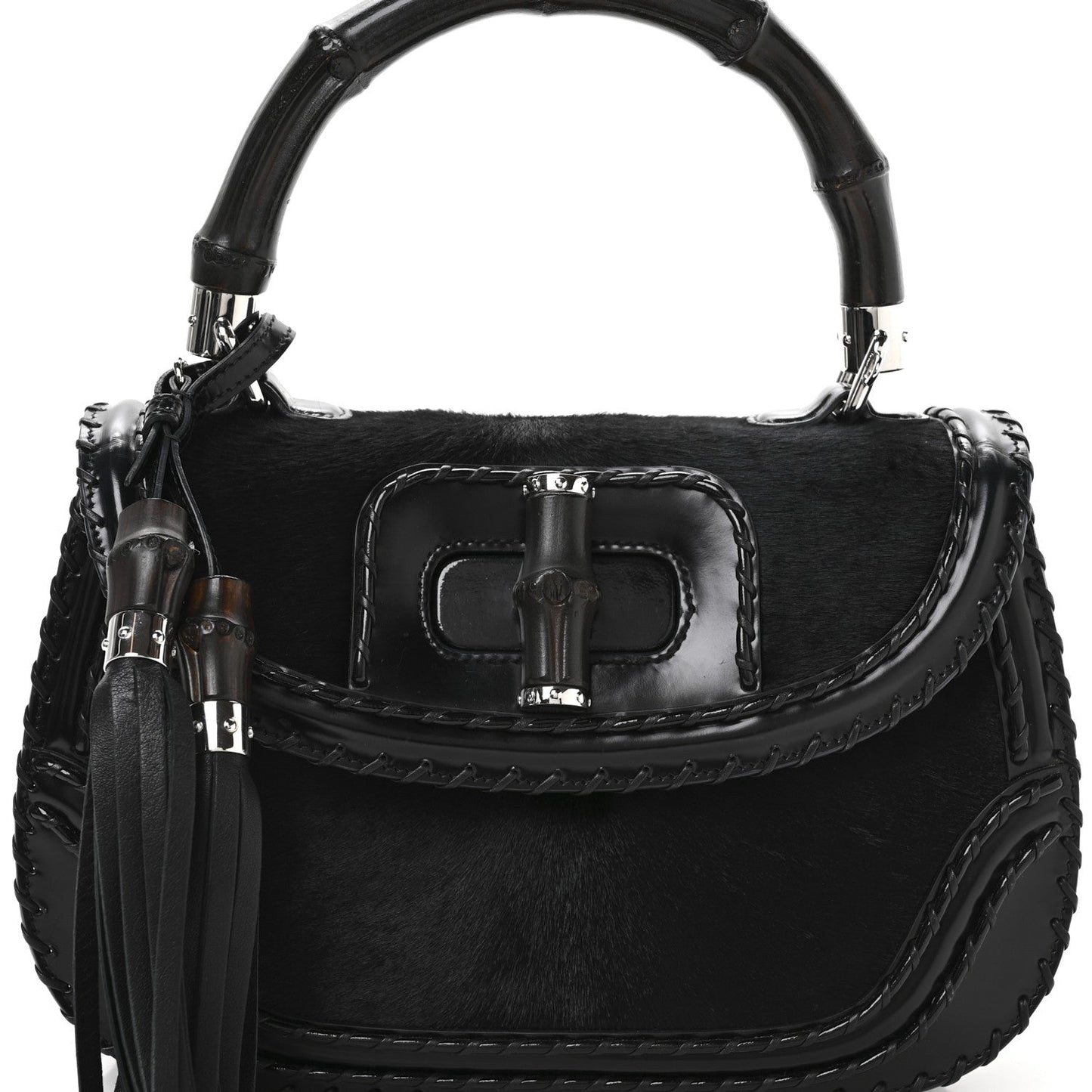 Pony Hair New Bamboo Medium Top Handle Bag Black