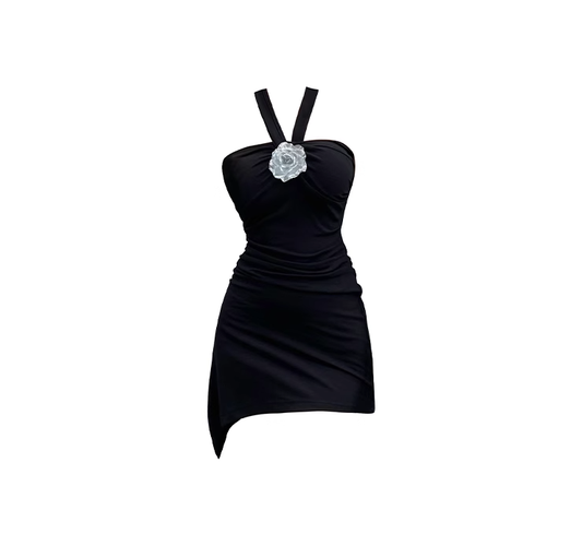 Hot girl halter neck dress female summer 2025 new black tube top irregular flower skirt R0122
