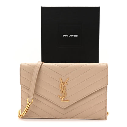 Grain De Poudre Matelasse Chevron Monogram Envelope Chain Wallet Nude Powder