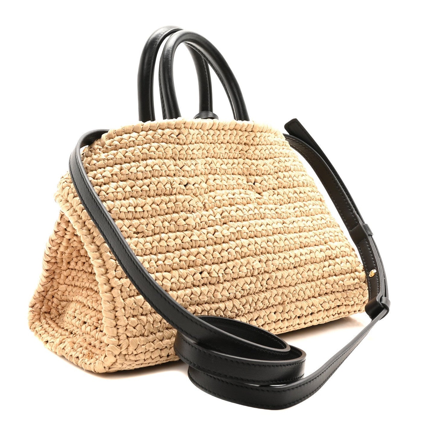 Raffia Effect Calfskin XS Hug Bag Natural Black