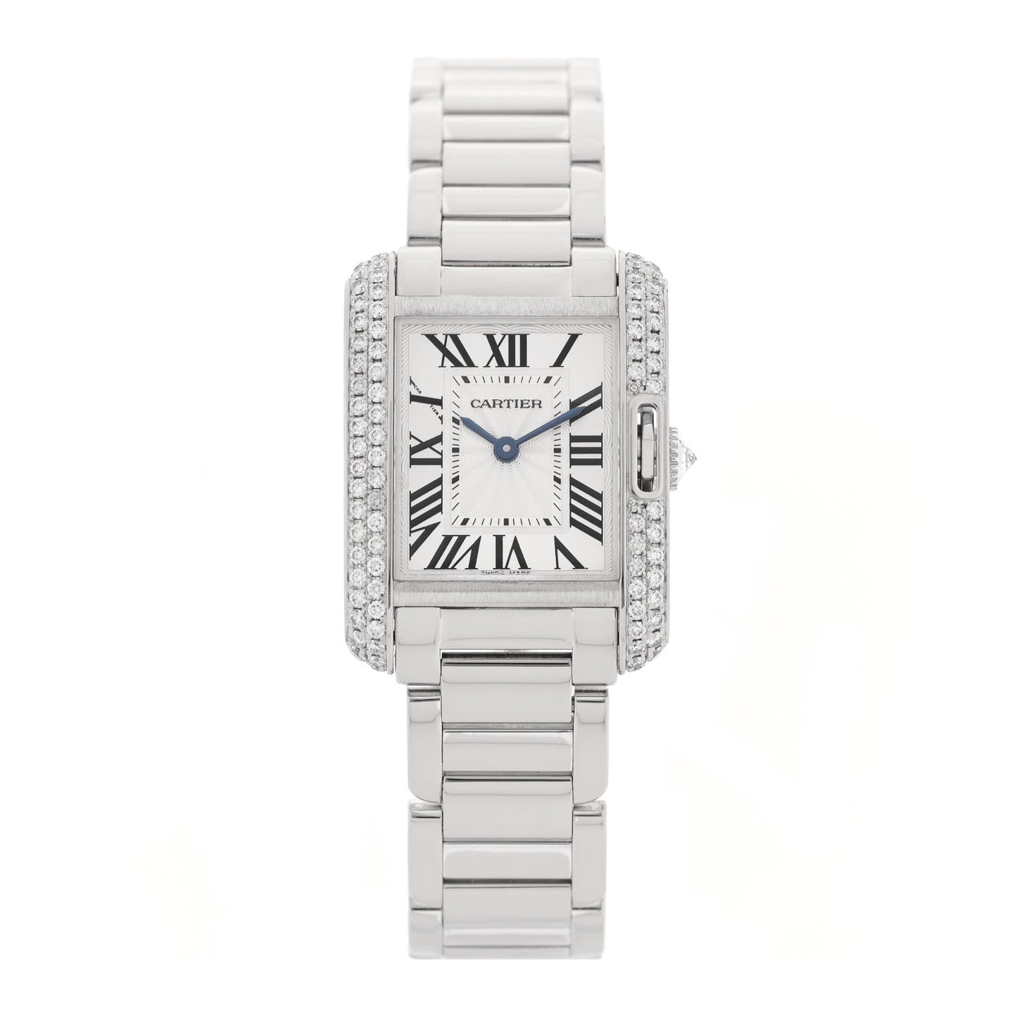 18K White Gold Diamond Bezel 23mm Tank Anglaise Quartz Watch