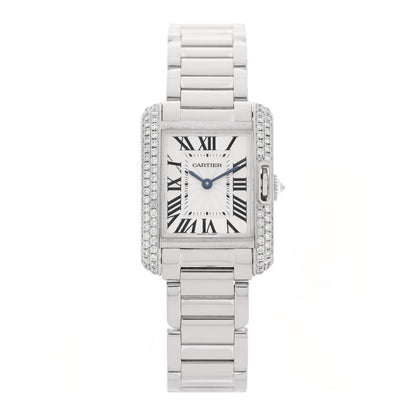 18K White Gold Diamond Bezel 23mm Tank Anglaise Quartz Watch