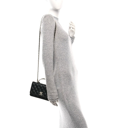 Lambskin Quilted Crystal Handle Wallet On Chain WOC Black