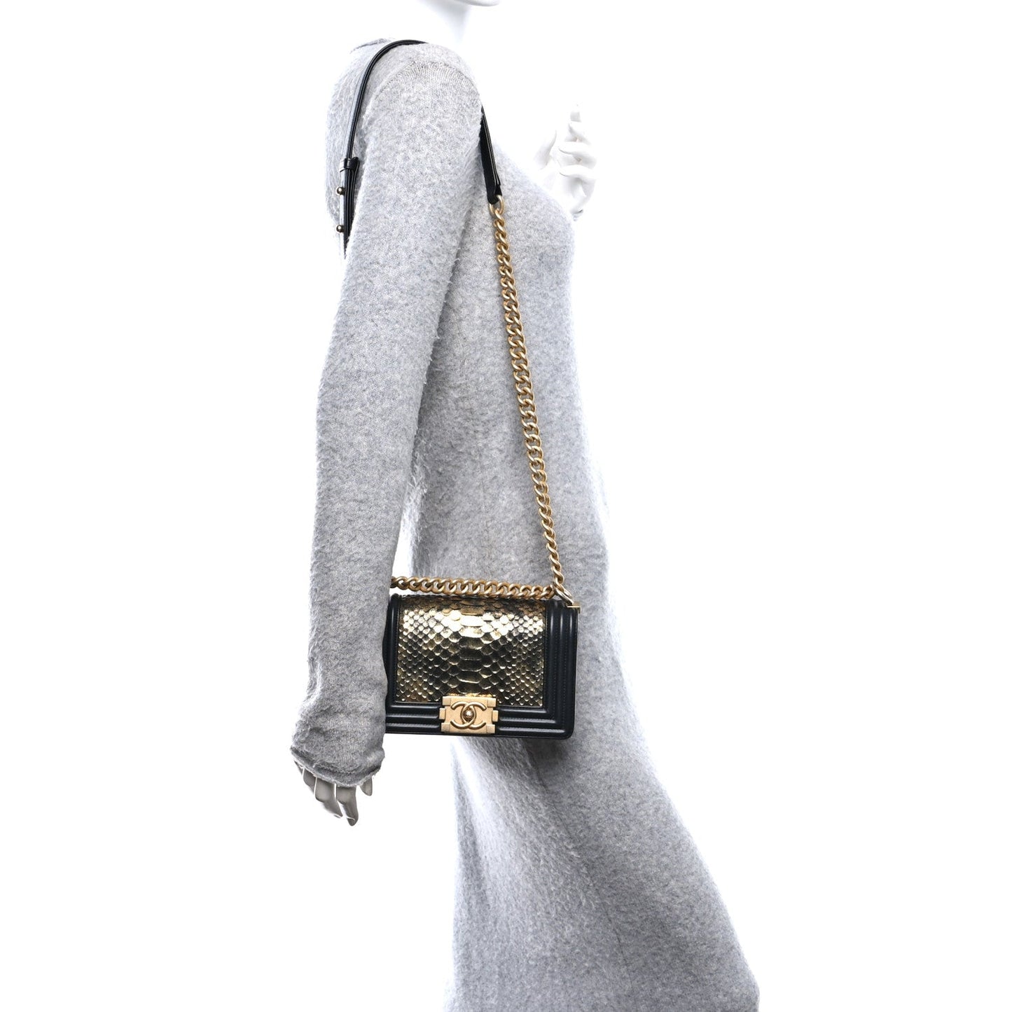 Snakeskin Calfskin Small Boy Flap Gold