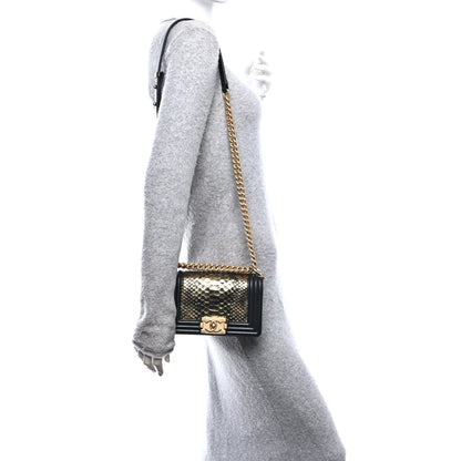Snakeskin Calfskin Small Boy Flap Gold