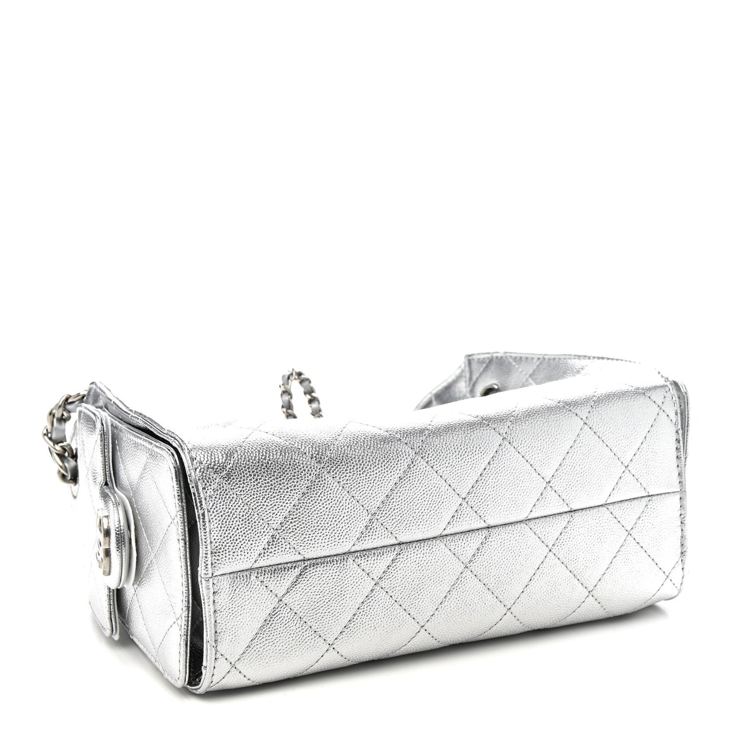 Metallic Caviar Quilted Mini Chanel 25 Handbag Silver