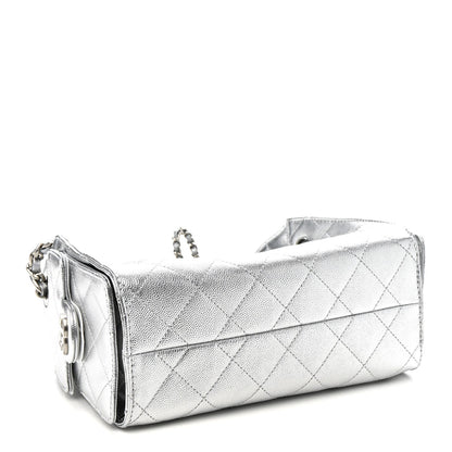 Metallic Caviar Quilted Mini Chanel 25 Handbag Silver