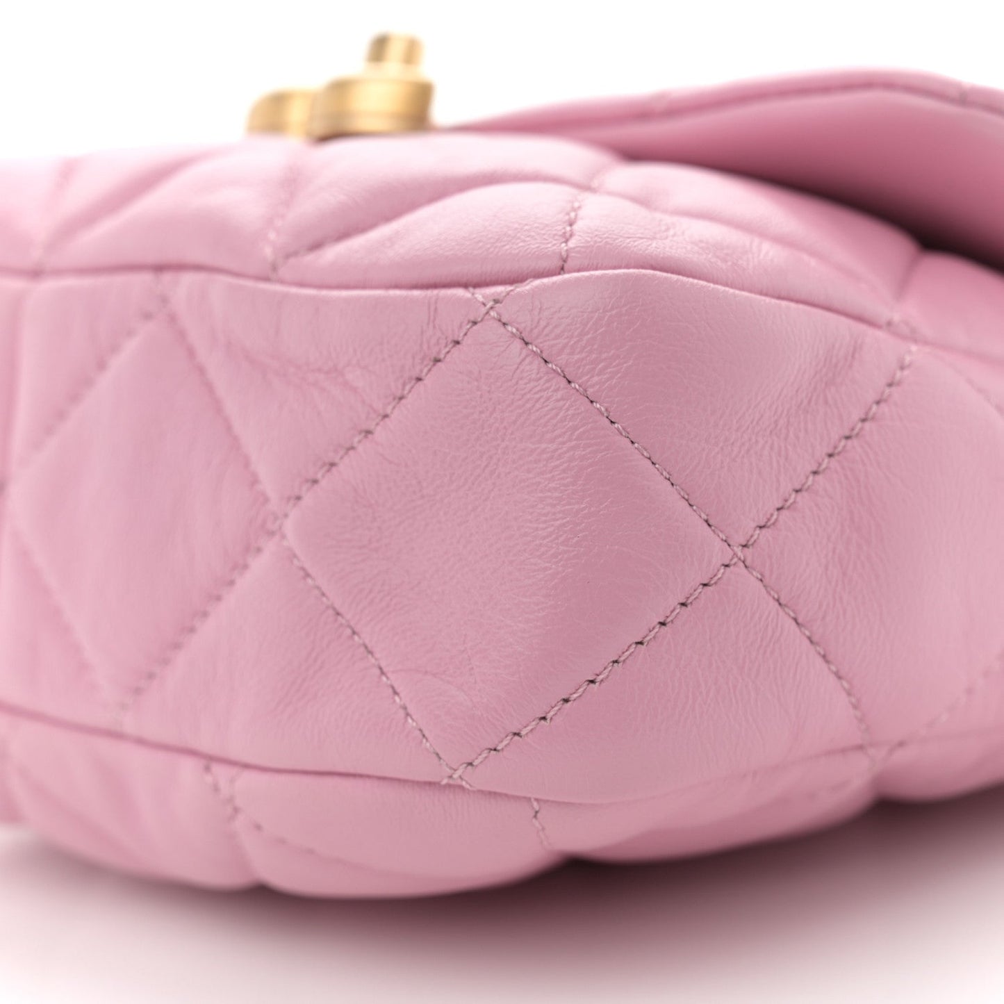 Lambskin Quilted Mini Lacquered Chain Flap Pink