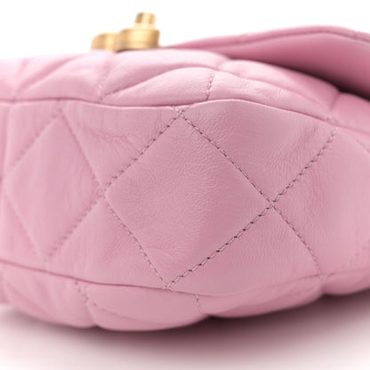 Lambskin Quilted Mini Lacquered Chain Flap Pink