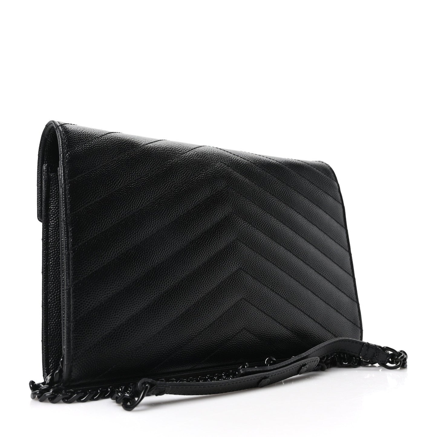 Grain De Poudre Matelasse Chevron Monogram Monochrome Chain Wallet Black
