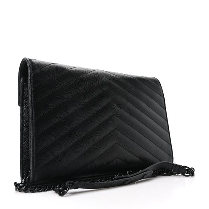 Grain De Poudre Matelasse Chevron Monogram Monochrome Chain Wallet Black