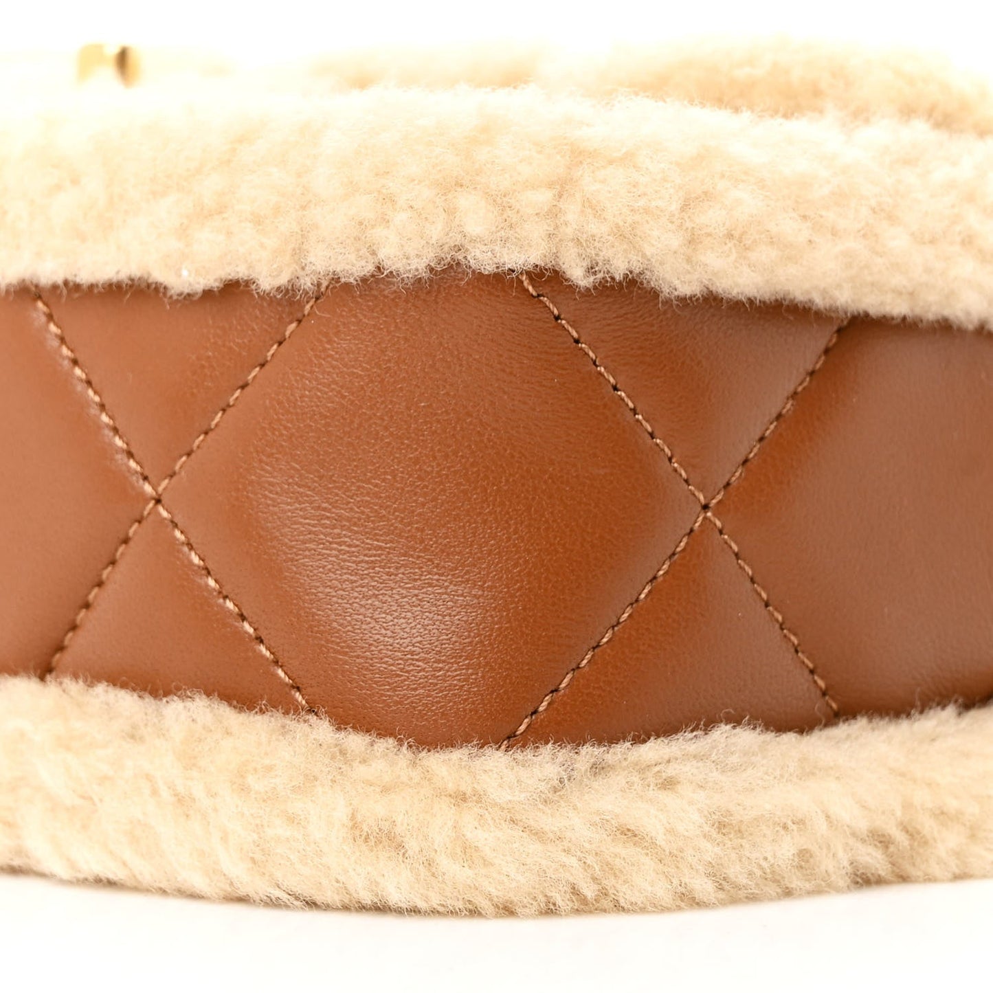 Shearling Lambskin Quilted Mini Furry Coco Flap Beige Brown