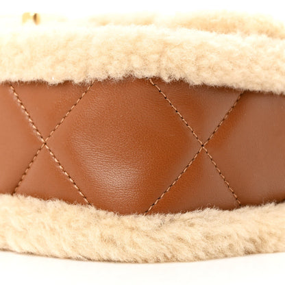 Shearling Lambskin Quilted Mini Furry Coco Flap Beige Brown