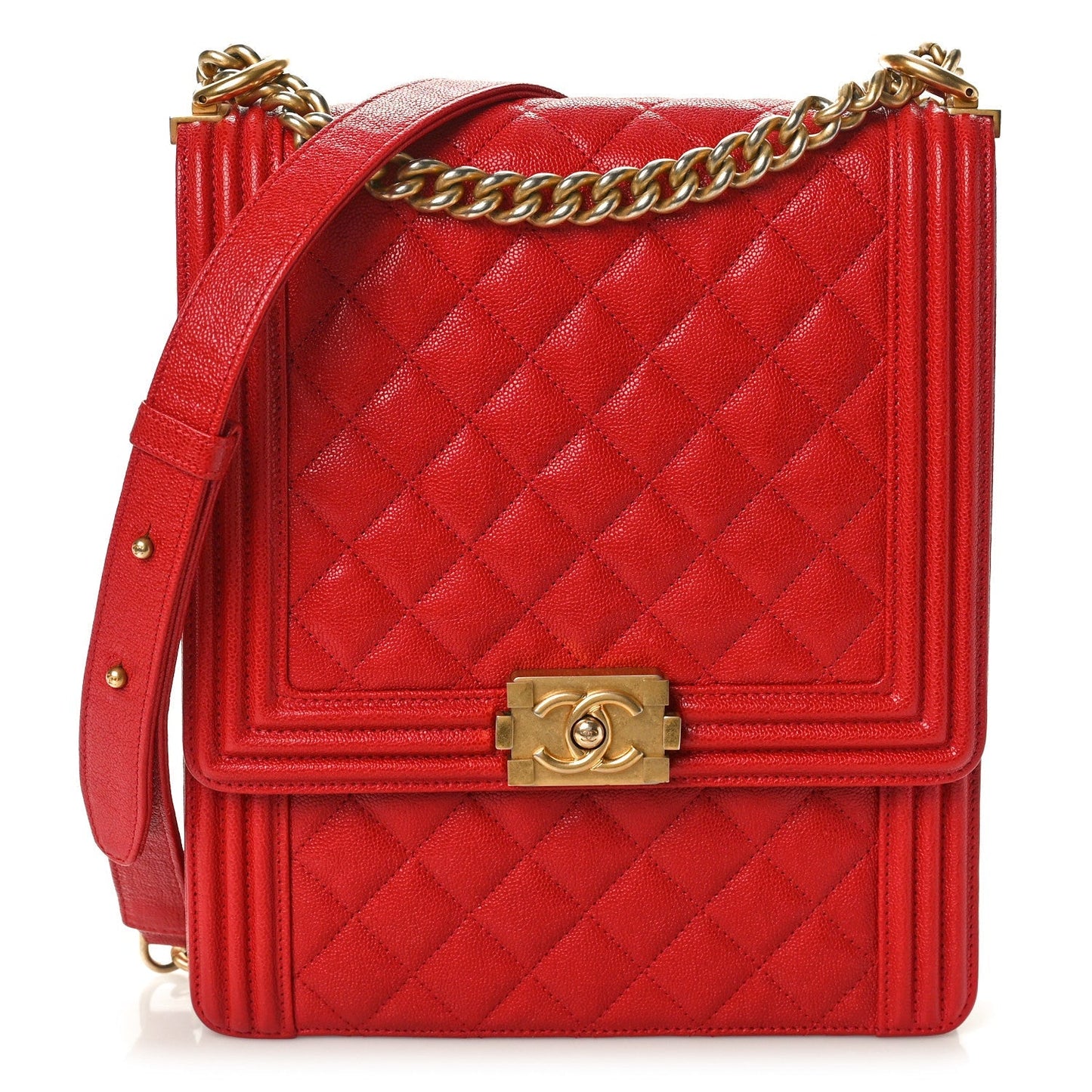 Caviar Quilted Maxi North South Boy Flap Red