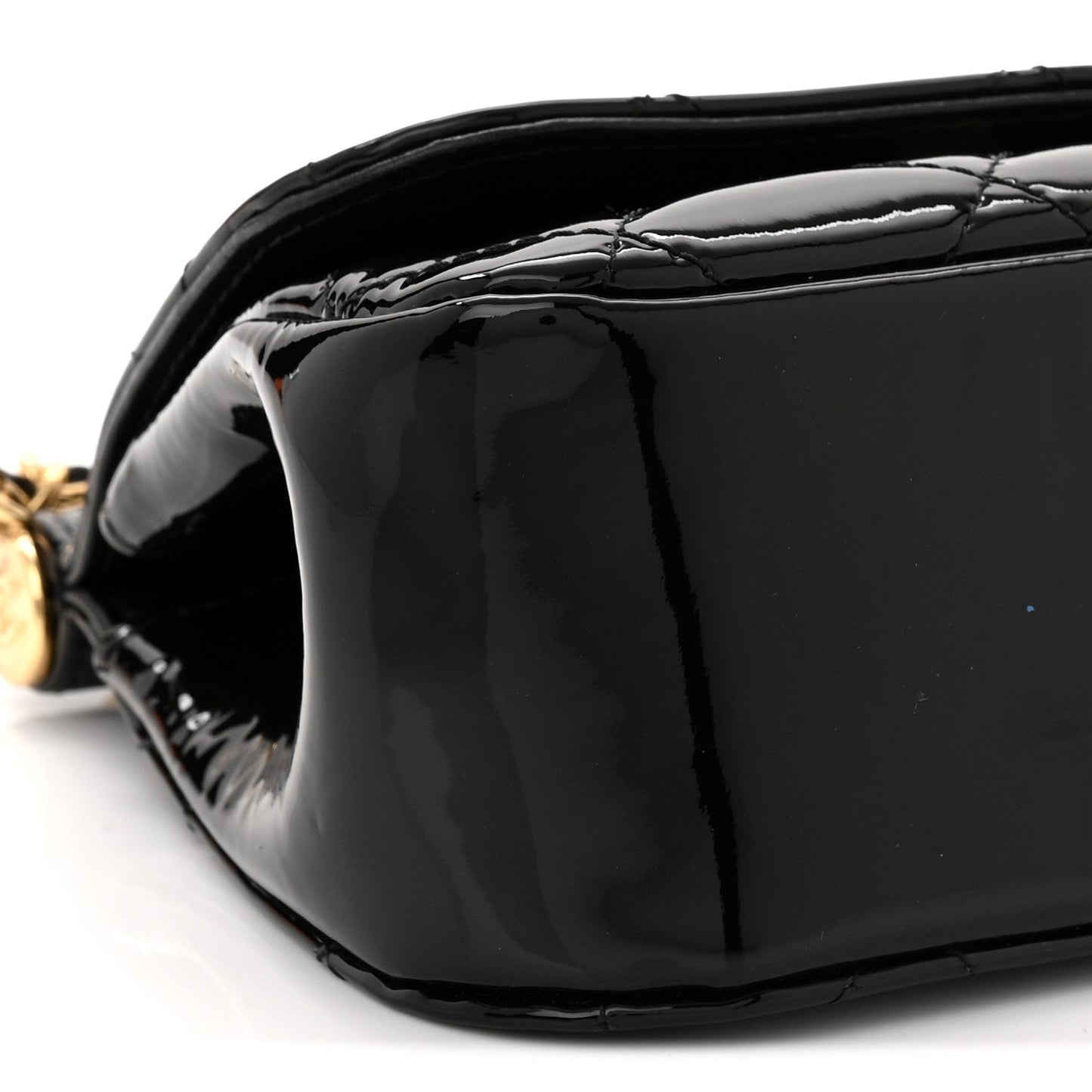 Patent Quilted Frame Clutch Flap With Chain Black