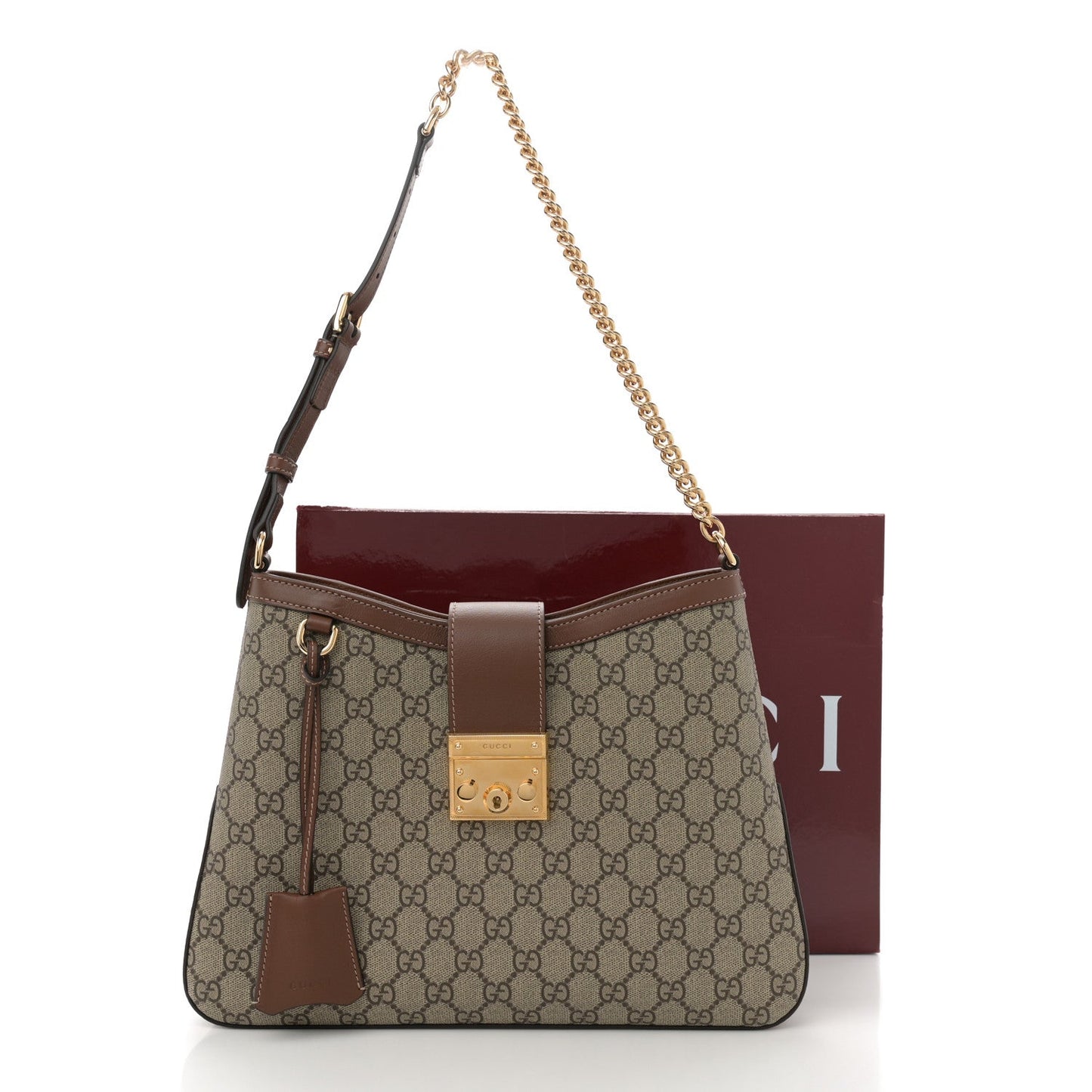 GG Supreme Monogram Medium Padlock Shoulder Bag Beige Ebony Brown Sugar