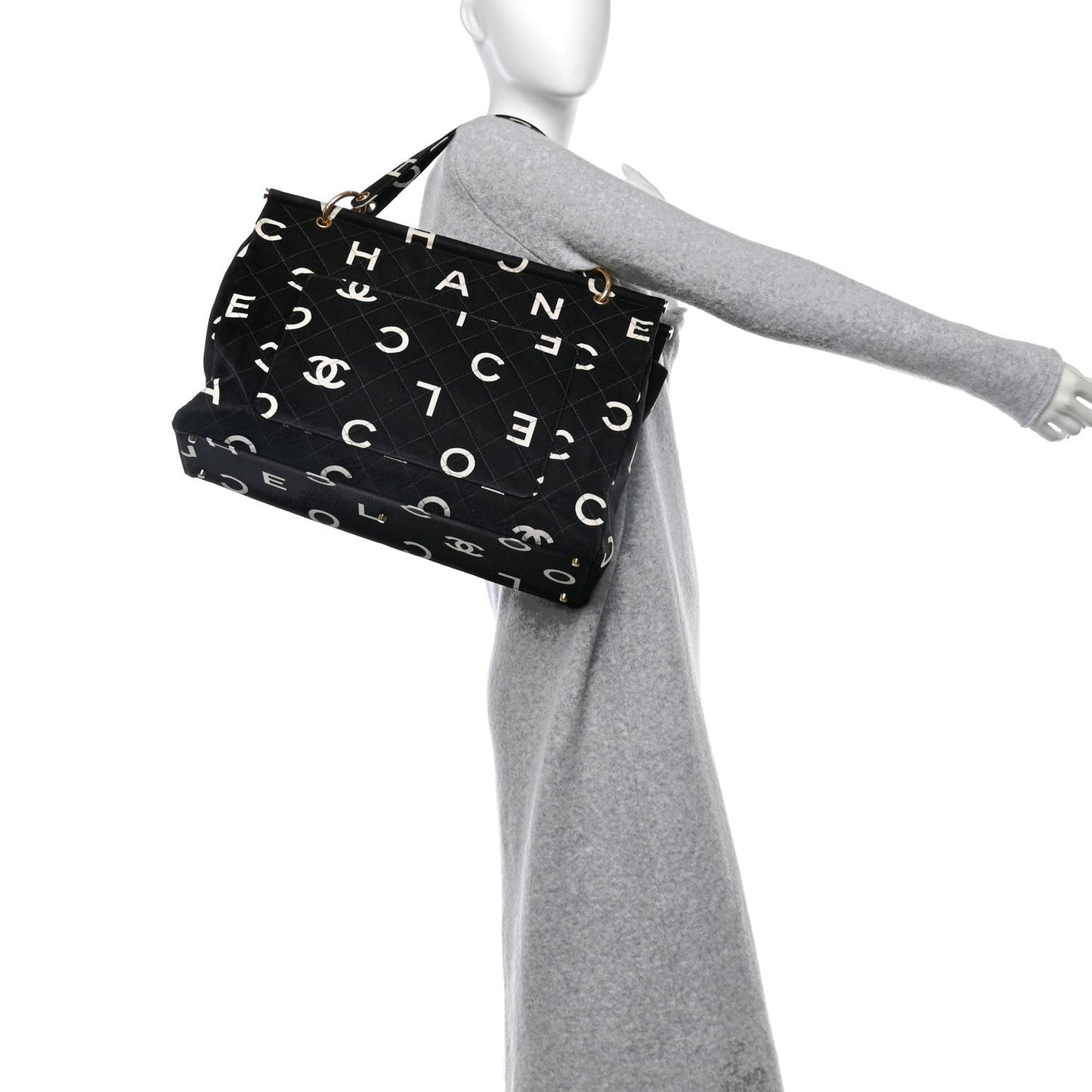 Canvas Printed Quilted Logo Tote Black White