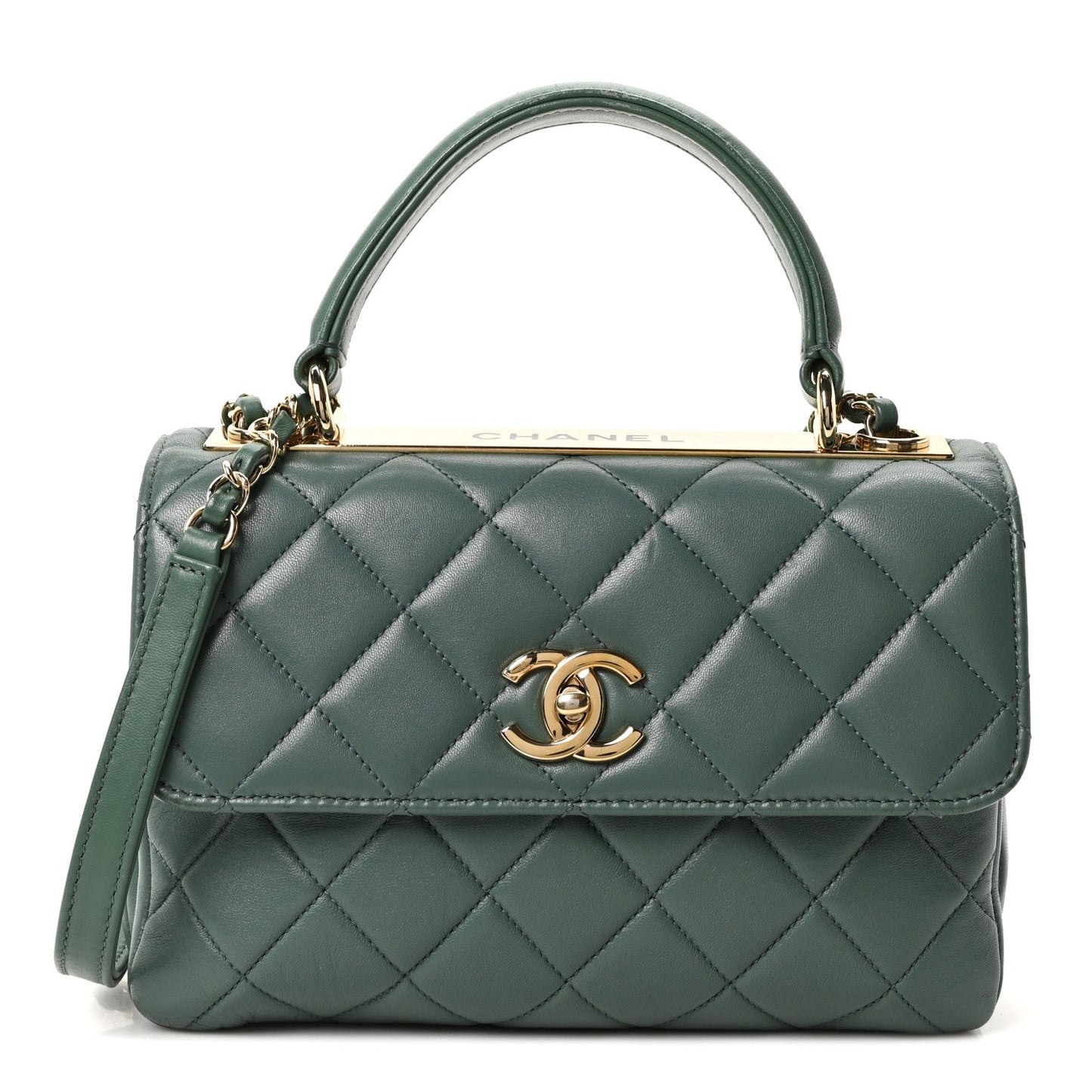 Lambskin Quilted Small Trendy CC Flap Dual Handle Bag Green