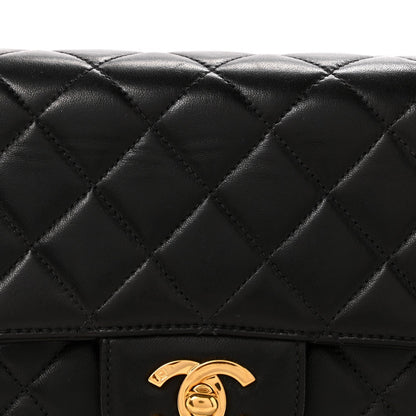Lambskin Quilted Medium Rectangular Kelly Flap Bag Black