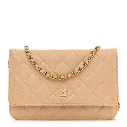 Caviar Quilted Wallet On Chain WOC Beige