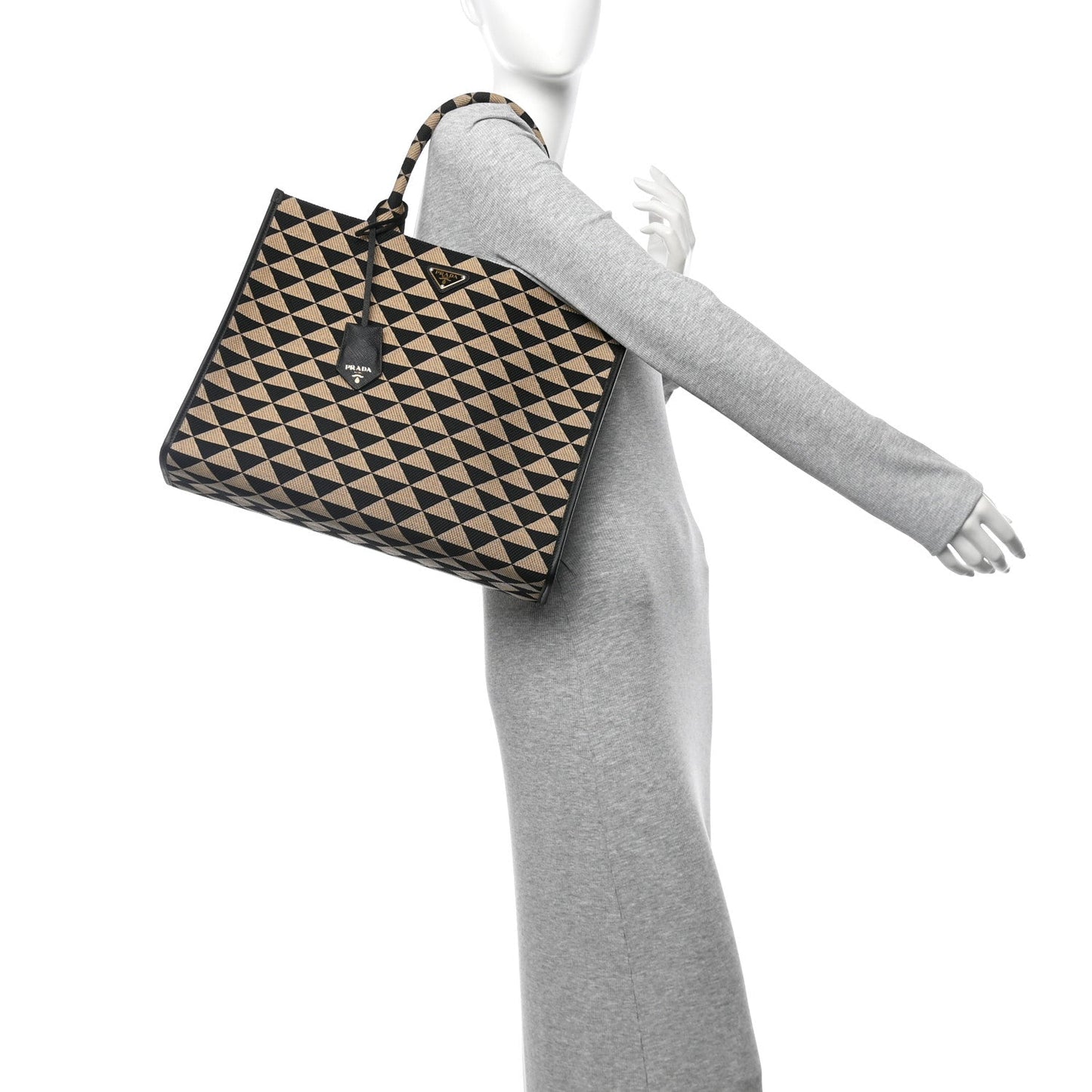 Jacquard Saffiano Triangolo Symbole Embroidered Large Tote Black Corda