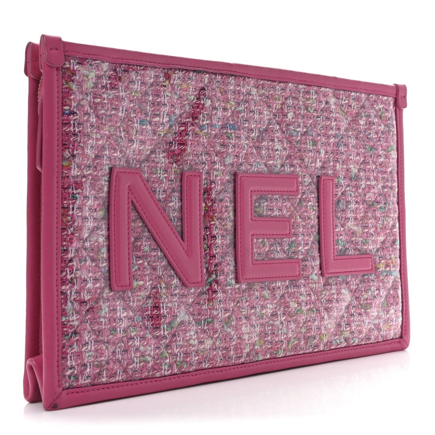 Tweed PVC Lambskin Wristlet Pouch Pink