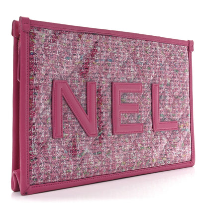 Tweed PVC Lambskin Wristlet Pouch Pink