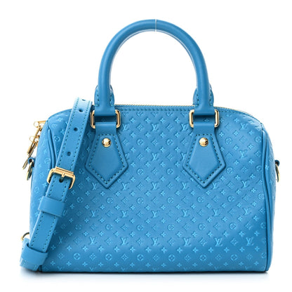 Calfskin Nanogram Embossed Speedy Bandouliere 20 Blue