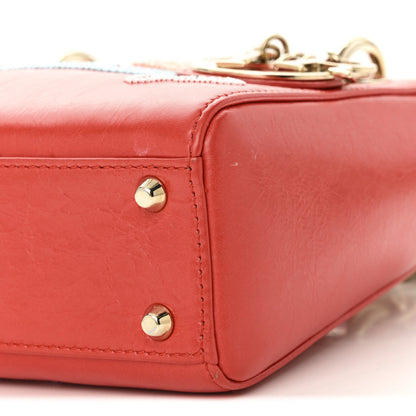 Calfskin Beaded Mini Lady Dior Rouge Multicolor