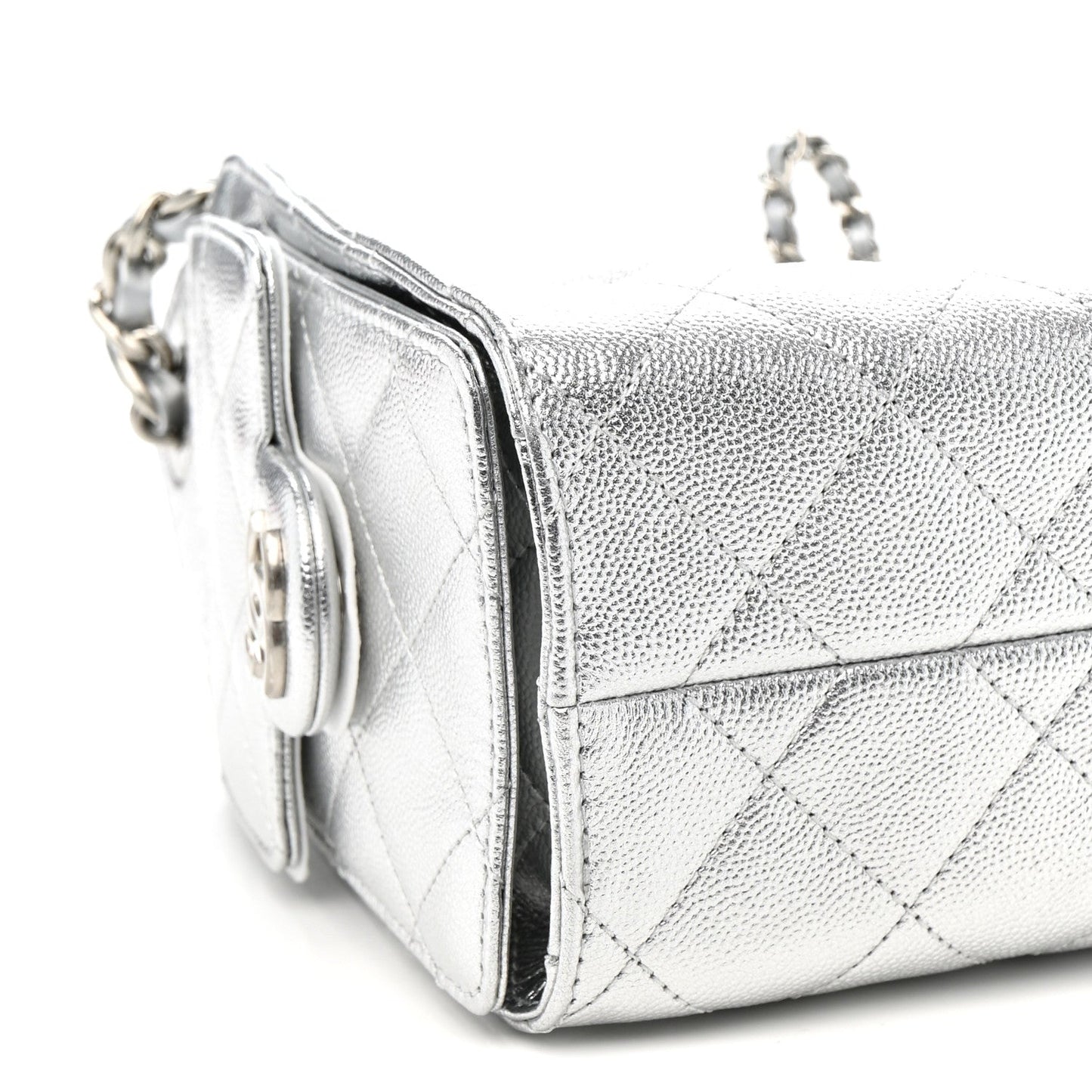 Metallic Caviar Quilted Mini Chanel 25 Handbag Silver