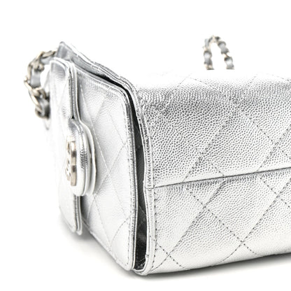Metallic Caviar Quilted Mini Chanel 25 Handbag Silver
