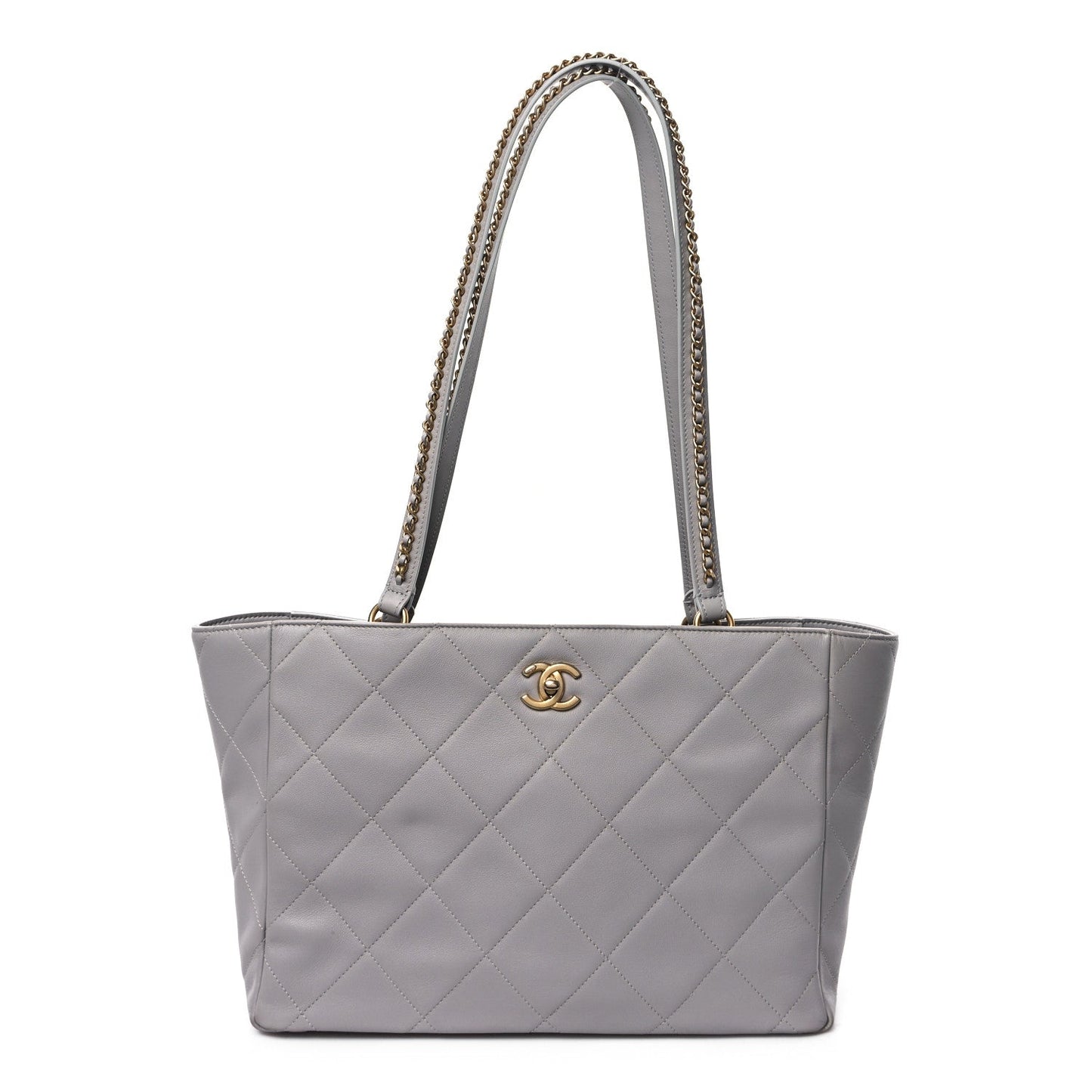 Calfskin Quilted Book Pocket Shopping Tote Grey