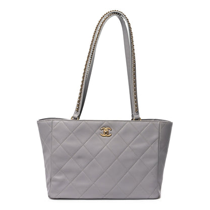 Calfskin Quilted Book Pocket Shopping Tote Grey
