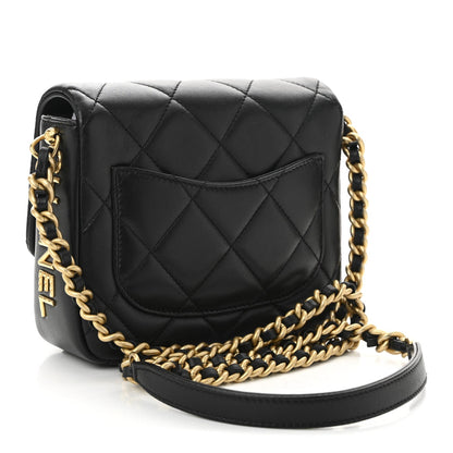 Lambskin Quilted Mini Side Note Flap Black