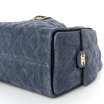 Suede Quilted Medium Chanel 25 Handbag Blue