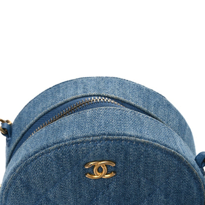 Denim Quilted Round Pearl Crush Clutch With Chain Blue
