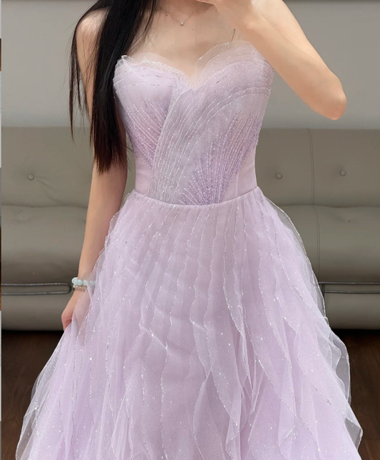 A Line Lilac Prom Party Dress Tulle Formal Gowns Evening Dress
