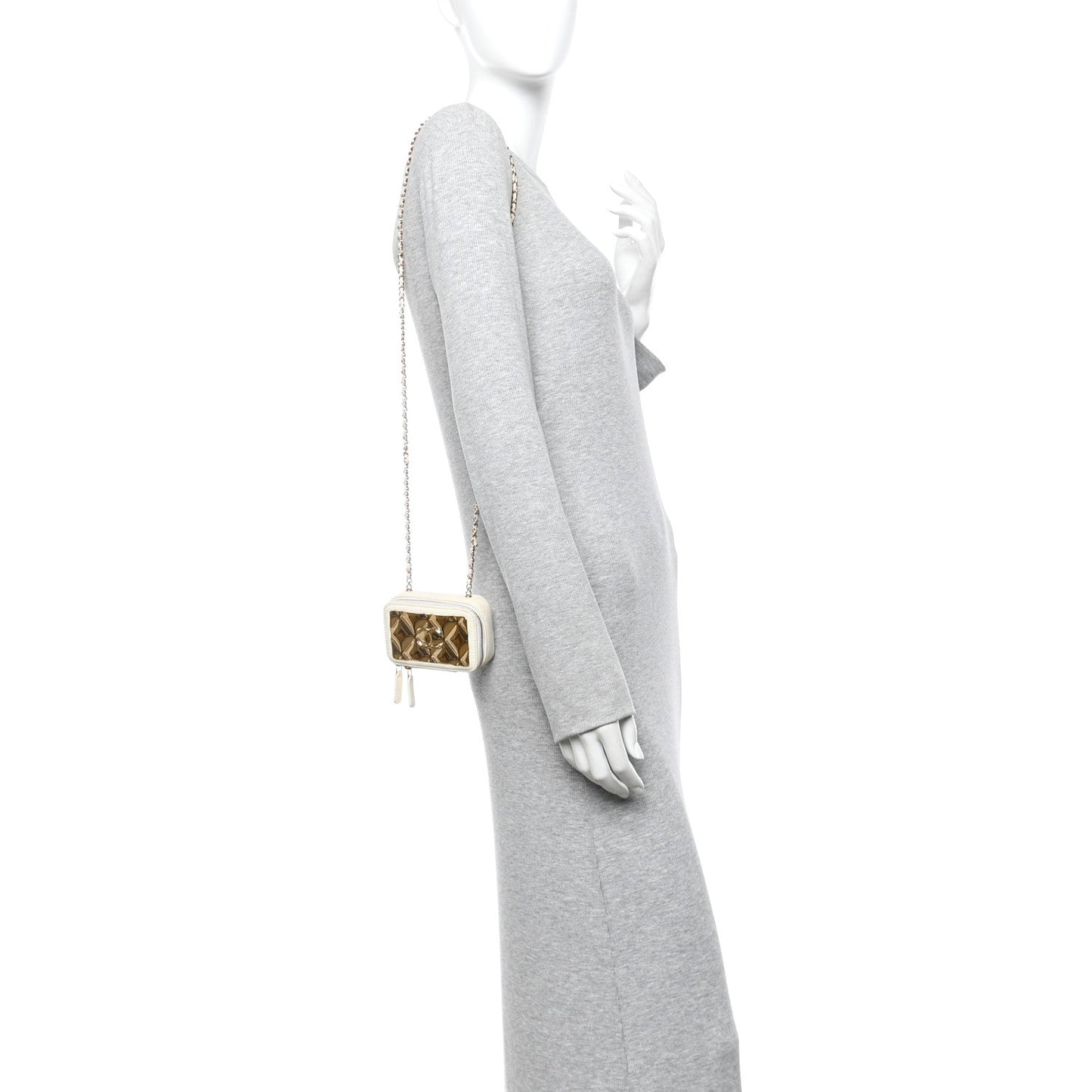 Lambskin Quilted Golden Plate Clutch With Chain White
