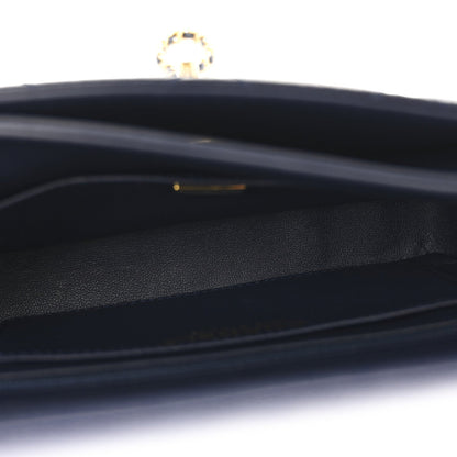 Shiny Caviar Quilted Mini Top Handle Flap Navy Blue