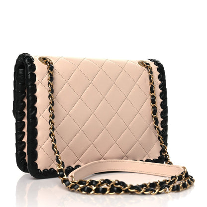 Braided Calfskin My Own Frame Flap Light Beige Black