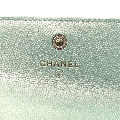 Iridescent Caviar Quilted Pearl On Top Coin Purse With Chain Light Green