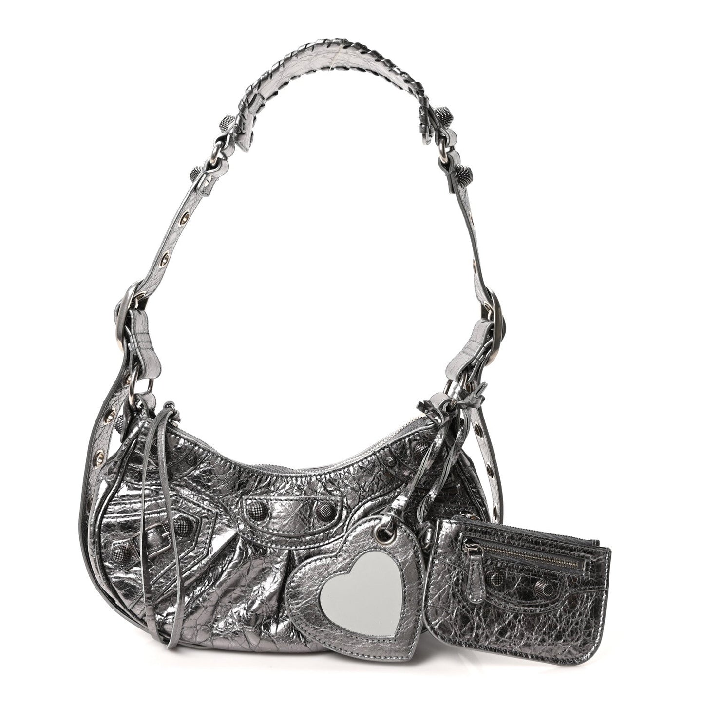 Metallic Agneau Arena Le Cagole Shoulder Bag XS Silver