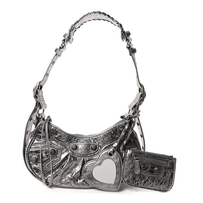 Metallic Agneau Arena Le Cagole Shoulder Bag XS Silver